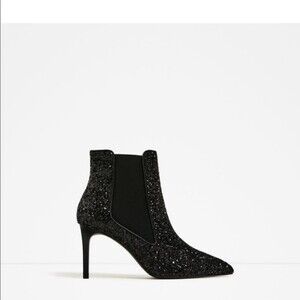 Zara "Meteor" black sparkly glitter High Heel stiletto Booties boots